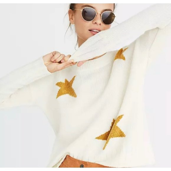 Madewell Sweaters - Madewell Merino Wool Off White Gold Star Drop Shoulder Sweater Size Medium